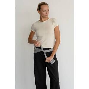 NEW DONNI. pointelle baby tee in creme